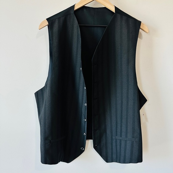 Vintage Black on Black Vertical Striped Button Down Vest - Picture 4 of 5
